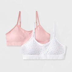 Add comfort to your child's wardrobe with the Girls' 2-Pack 'Floral' Seamless Ruched Bra from art class™ in white. Designed for ease and style, these bras feature a cute floral pattern and ruched detailing. The set of 2 bras feature adjustable straps, pullover style and lightly lined cups for seamless wear under any outfit. Made from soft and stretchy fabric, the girls' 'floral' seamless ruched bra from art class™ offers a cozy fit throughout the day. art class™: One-of-a-kind looks for the one Bra Art, Dream Christmas, Cute Bras, Comfortable Bras, Fabric Tape, Cozy Fits, Bra Set, Art Class, Stretchy Fabric