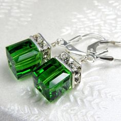 Light Emerald Crystal Earrings Green Drop Bridesmaid by fineheart Cube Earrings, Emerald Crystal, May Birthday, Green Bridesmaid, Christmas Green, Earrings Christmas, Bridesmaid Wedding, Earrings Green, Swarovski Crystal Earrings