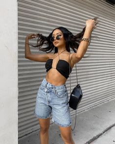 Summer Outfits Edgy, Natalie Rolt, Trendy Outfit Inspo, Spring Break Outfit, Outfit Look, Shorts Jeans, Cute Summer Outfits, Bra Top, Black Linen