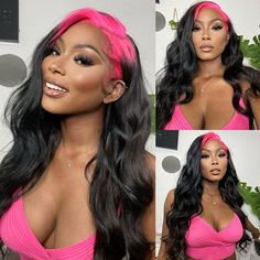 Pink Root body wave wigs Pink Roots, Balayage Colors, Wig With Closure, What Is Balayage, Body Wave Weave, Loose Waves Hair, Big Curls, Balayage Color, Hair Ombre