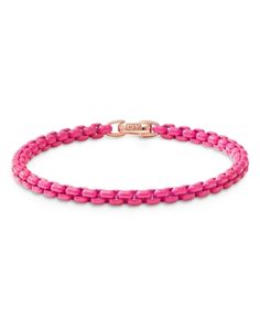 David Yurman Acrylic & 14K Rose Gold Bel Aire Chain Bracelet in Hot Pink Luxury Pink Jewelry With Chain, Pink Link Jewelry For Gifts, Pink Chain Jewelry For Formal Occasions, Formal Pink Jewelry With Chain Detail, Formal Pink Jewelry With Chain, Formal Pink Chain Jewelry, Luxury Rose Gold Bracelet With Box Chain, Elegant Pink Jubilee Chain Bracelet, Hot Pink Jewelry