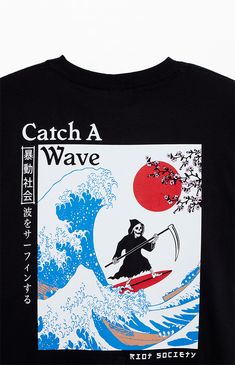 Catch a wave of laid-back vibes with the Riot Society Catch A Wave T-Shirt. Featuring a surf-inspired graphic, this tee combines comfort and style effortlessly. Crafted from soft cotton, it's ideal for casual days whether you're hitting the beach or hanging out with friends.


	Crew neckline
	Short sleeves
	Standard fit
	Left chest & back graphics
	100% Cotton
	Machine washable Storm Reid, Summer Favorites, Kids Sale, Indie Brands, Mitchell & Ness, Pant Shirt, Basic Tees, Shirt Price, Pacsun