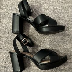 Kelly & Katie Black Platform Sandals Worn Once! Like Brand New No Marks Or Scuffs. Size 8m Black Faux Leather Sandals With Padded Heel, Black Faux Leather Sandals With Stacked Heel, Leather Platform Shoes, Gold Block Heels, White Block Heels, Formal Heels, Black Platform Sandals, Black Leather Pumps, Gold Pumps