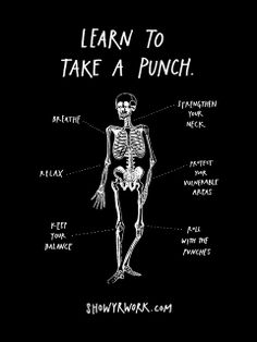 a skeleton with the words learn to take a punch