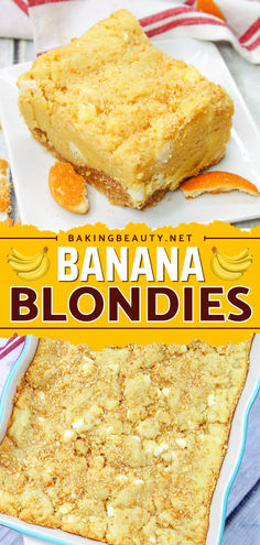 "Soft and chewy banana blondies inside an amazing vanilla wafer crust. These taste like banana pudding in bar form!

" Back To School Food, Banana Blondies, Banana Pudding Cookies, Vanilla Wafer Crust, Vanilla Wafer, Banana Dessert Recipes, Banana Pudding Cheesecake, Dessert Bar Recipe, Banana Dessert