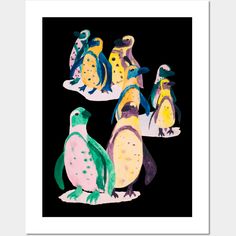 three penguins are sitting in the dark with one penguin standing up and another penguin down