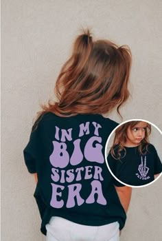 "Introducing our Girls Comfort Colors® T-Shirt, a stylish and personalized piece that celebrates the special role of being a big sister. With its unique design and customizability, this shirt is perfect for your little one to showcase her pride and individuality. The back of the shirt features a large and eye-catching print that boldly states \"In My Big Sister Era.\"  On the front, you'll find a trendy skeleton peace sign pocket print that adds a cool and fashionable element to the shirt. As an extra personal touch, we offer the option to include your child's name in the pocket print. This makes the shirt truly unique and special, reflecting her individuality. Our Girls Comfort Colors® T-Shirt is not only fashionable but also comfortable to wear. Made with high-quality materials, it provi Cheer Big Sister Shirts, Big Sister Elephant Shirt, Threenager Unicorn Shirt, Big Sister Little Sister Shirts Vinyl, Big Sister Starter Kit, Im Going To Be A Big Sister Shirt, I Am The Big Sister Shirts, Cricut Big Sister Shirt, Im Going To Be A Big Sister Photoshoot