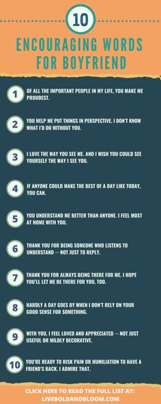 an info sheet with the words 10 encouraging words for boyfriends to use in their life