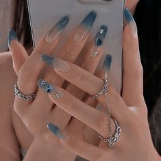 Nails 2023 Baddie, Icicle Nails Korean, Breakup Nails, Korean Acrylic Nails, Blue Douyin Nails, Asian Acrylic Nails, Kpop Idol Nails, Extreme Nail Art, Korean Glass Nails