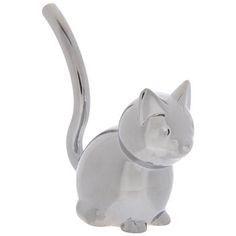 a silver cat figurine on a white background