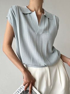 Come to Stylewe to buy Shirts at a discounted price, SPU: 16SH5MA3CA, Color: As Picture, Style:Casual, Activity:Daily. Trendy Blue Top With Collared Neckline, Casual Solid Color Tops For Office, Casual Solid Tops For Office, Trendy Collared Tops For Work, Cotton V-neck Office Tops, Trendy Collared Neckline Tops For Work, Cotton V-neck Top For Office, Trendy Collared Workwear Tops, Trendy Sleeveless Top For Office