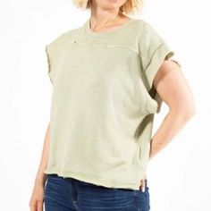 New With Tags Color: Sage Cool And Effortless Tee Designed In A Ruffled Cap-Sleeve Silhouette With Distressing Throughout For Added Dimension. Scoop Neckline Raw Hemlines Yoking Detail At Top Xs: Length: 20 1/2 Pit To Pit: 20 S: Length: 23 Pit To Pit: 20 1/2 Fiber Content: 100% Cotton Cut Off Sweatshirt, Distressed Shirt, Green Tee, Oversized Graphic Tee, Printed Tunic Tops, Dolman Sleeve Tops, Beach T Shirts, Mesh Long Sleeve, Striped Tee