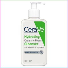 CeraVe Hydrating Cream-to-Foam Face Cleanser is a one-step face wash for daily facial cleansing, face and eye makeup removal, and long-lasting hydration. Gently removes dirt, excess oil, and even long-wear foundation and daily SPF sunscreen residue. Cleanser for face dispenses as a rich cream and transforms into a foam as you lather into skin. Non-drying formula thoroughly cleanses without stripping skin of moisture or leaving a tight, dry feeling. Suitable for normal to dry skin. Fragrance free Hydrating Cream To Foam Cleanser, Cream To Foam Cleanser, Cerave Skincare, Salsa Fresca, Foaming Face Wash, Cream Cleanser, Hydrating Cream, Gel Cleanser, Eye Makeup Remover