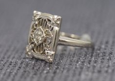 Antique Old Miner Cut Diamond 14K White Gold by VermaEstateJewels Art Deco White Gold Rings Stamped 14k, White Gold Art Deco Rings Stamped 14k, Art Deco 14k White Gold Ring, Art Deco Silver Diamond Ring In 14k Gold, Silver 14k Gold Art Deco Diamond Ring, Rectangular White Gold Rings Stamped 14k, Art Deco White Gold Cluster Ring Gift, Antique Rings Vintage, Old Mine Cut Diamond