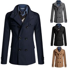 Men Gent Winter Formal Trench Coat Double Breasted Overcoat Long Jacket Outwear Feature: 100% Brand New And High Quality Style: Fashion,Hot,Casual Season:Spring,Fall,Winter Material:Polyester Size:M,L,XL,3XL Occasion: Everyday,Daily,Business Pattern:Solid Packing:1PCS*Coat Please note:Due to the light and screen difference, the item's color may be slightly different from the pictures. Please understand. We guarantee the style is the same as shown in the pictures,but not the same performance on different bodies as on the model. Thanks! Size Chart Size (CM) Length Bust Sleeve Shoulder Waist Hip S - - - - - - M 72 102 62 42 - - L 74 106 63 44 - - XL 76 110 64 46 - - 2XL 78 114 65 48 - - 3XL 80 118 66 50 - - One Size - - - - - - Note:1.  1cm=0.39 inch; 2. Item size information manual measureme Casual Fitted Wool Coat, Fitted Long Sleeve Double-breasted Peacoat, Winter Long Sleeve Single Breasted Pea Coat, Winter Single-breasted Long Sleeve Pea Coat, Winter Cotton Blazer With Stand Collar, Winter Cotton Slim Fit Outerwear, Slim Fit Cotton Winter Outerwear, Slim Fit Cotton Outerwear For Winter, Slim Fit Lapel Collar Fall Outerwear