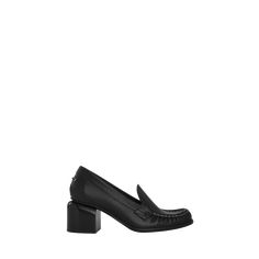 Pierre Hardy "Romy" goatskin leather heeled loafers  2.75 in / 70 mm block heel Round moc toe Notched vamp Slip-on style Leather outsole Lining: Leather Made in Italy Modern Office Loafers With Sculpted Heel, Modern Loafers With Sculpted Heel For Work, Modern Loafers With Stacked Heel For Business, Modern Stacked Heel Loafers For Business, Modern Business Loafers With Stacked Heel, Modern Leather Loafers With Stacked Heel, Modern Leather Loafers With Sculpted Heel, Formal Platform Loafers With Sculpted Block Heel, Classic Loafers With Sculpted Heel In Calf Leather