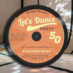 an orange and black party flyer with the words let's dance party on it