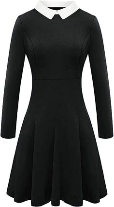 Wednesday Addams Dress, Addams Dress, Wednesday Addams Costume, Peter Pan Dress, Bad Dresses, Black Skater Dress, Peter Pan Collar Dress, Vintage Black Dress, Wednesday Addams