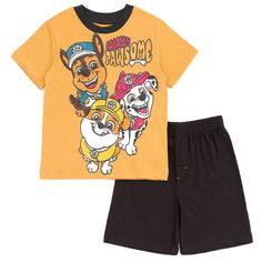 Get ready for a fun adventure in this adorable Paw Patrol tshirt and shorts set! Join Marshall, Chase, Rubble, Skye, Rocky, Zuma, Everest, and the rest of the rescue pups as they help solve problems around Adventure Bay with their pal Ryder. This cool set features vibrant artwork of your child's favorite Paw Patrol characters Chase, Marshall, and Rubble with the words "Totally Pawsome." The perfect outfit for a fun day, this Paw Patrol top and shorts set is made of 100% cotton so your kid stays Tshirt And Shorts, Paw Patrol Chase, Boys Tuxedo, Paw Patrol Characters, Boy Activewear, Fun Adventure, Vibrant Artwork, Shorts Outfit, Soft Clothes