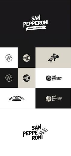 the san peperoni logo is shown in black and white, with different colors