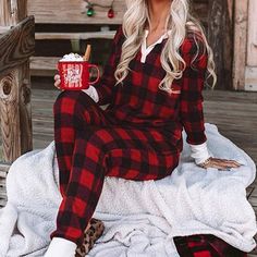 S(2-6) - Xl(16-18) Check Tops, Plaid Pajamas, Plaid Fashion, Long Sleeve Plaid, Loungewear Set, Plaid Pants, Plaid Christmas, Womens Clothing Stores, Lounge Set