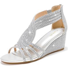 PRICES MAY VARY. Design:Sparkly sandals for women, dressy with shiny rhinestones, look nice no matter what angle you view them from. They are glittery without being over the top Height:Womens wedge sandals, the height is about 2.36", just enough lift to be elegant. A dressier pair of sandals for sparkle and comfort. easy to be worn all day Quality:The zipper on the back of the shoe, it helps to slip off and on with ease. Also, the women heels are strong, solid and sturdy with no chance of breaki Sparkly Sandals, Sandals Comfortable, Dressy Sandals, Womens Sandals Wedges, Evening Wedding, Prom Shoes, Designs For Dresses, Sandals For Women, Womens Wedges