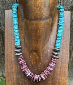 Sterling Silver Purple Spiny Oyster W Turquoise Bead Necklace. 18 inch Best Offers Accepted! Artisan Turquoise Necklace With Spacer Beads, Artisan Turquoise Rondelle Necklace, Turquoise Bead Necklaces, Spiny Oyster, Beaded Necklaces, Turquoise Beads, Bead Necklace, Sterling Silber, Labour Day