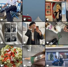 a collage of photos with people, food and other things to see in them