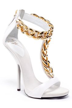 Giuseppe Zanotti Spring/Summer 2013 White And Gold Heels, Giuseppe Zanotti Heels, Prom Heels, Giuseppe Zanotti Shoes, Prom Shoes, Gold Heels, Heels Sandals