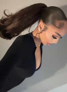 #hairstyles #blackgirlshairstyles #blackgirl #hair #hairgoals #barbie Classy Hairstyles Ponytail, Barbie Ponytail No Part, Birthday Hair Styles Ponytails, Barbie Ponytail No Swoop, Two Bangs With Ponytail, No Part Ponytail, Ponytail With Side Swoop, Baddie Hairstyles Ponytail, Ponitalli Hairstyle Black Women