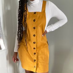 Never Worn Mustard Colored Button Front Twill Dress (White Under Shirt Not Included) Size: L I’m Selling This Because It’s Too Big For Me I’m 5’5, 145lbs I Wear A Size S/M, 6/8 Yellow Cotton Button-up Dress, Yellow Button-up Cotton Dress, Casual Mini Dress With Button Closure For Work, Orange Buttoned Dresses For Fall, Casual Orange Button-up Dress, Orange Fall Dresses With Buttons, Fall Orange Buttoned Dresses, Yellow Buttoned Mini Dress For Spring, Cotton Mini Dress With Buttons For Work