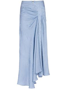 cornflower blue silk patterned jacquard snakeskin effect draped detailing rear zip fastening side slit long length asymmetric hem Balmain Collection, Jacquard Skirt, Draped Skirt, Denim T Shirt, Ruched Skirt, Pierre Balmain, Women Maxi, Silk Skirt, Blue Silk