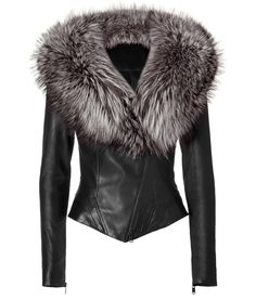 Black Leather Jacket With Fur Collar by JITROIS Lamb Leather Jacket, Fur Collar Jacket, Fur Leather Jacket, Collar Jacket, Fur Fashion, Black Leather Jacket, Mode Inspiration, Fur Collar, Fur Collars