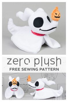 a stuffed dog with a pumpkin on its head and the words zero plush free sewing pattern