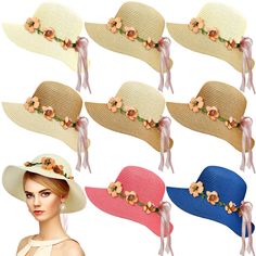 PRICES MAY VARY. Adequate to Meet Your Needs: you will receive 8 pieces of straw hats for women in different colors; The quantity and colors are sufficient for you to apply and replace, and can easily meet your daily use and other requirements Proper Dimension to Apply: the size of these tea hats for women is about 56-58 cm/ 22.05-22.83 inches in hat circumference, 2.8 inches/ 7 cm in brim, 4.7 inches/ 12 cm in hat depth, appropriate and convenient for you to use, suitable for most women and gir High Tea Hats, Hat With Flowers, Tea Hats, Flower Costume, Gardening Hat, Spring Hats, Wide Brim Hats, Tea Party Hats, Brim Hats