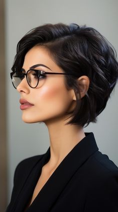 Celebrity With Short Hair, Short Women Hairstyles, Soft Layered Bob, Short Hair And Glasses, Layered Pixie Bob, Short Haircut Women, Timeless Haircut, Bob Pendek, Short Braid