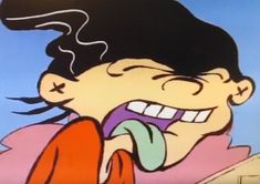 an animated image of a woman with her mouth open and tongue out in front of the camera