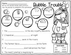 the bubble trouble worksheet is shown in black and white, with an image of bubbles