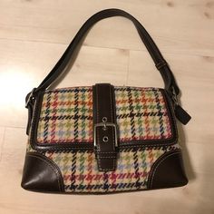 Plaid Wool And Brown Leather. Adjustable Strap Shoulder Bag. Perfect For Winter Coach Bags For Daily Use In Fall, Coach Shoulder Bag With Top Carry Handle For Fall, Coach Square Bag For Daily Use, Square Coach Bag For Daily Use, Coach Rectangular Satchel For Fall, Coach Square Shoulder Bag For Everyday Use, Coach Shoulder Bag For Fall Shopping, Multicolor Rectangular Coach Shoulder Bag, Coach Multicolor Rectangular Bag