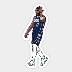 a sticker of a basketball player with his hand up in the air while walking