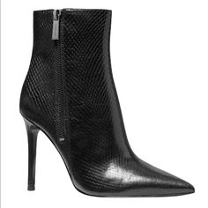 Brand: Michael Michael Kors Style: Booties Gender: Women's Color: Black Sizing: Usa Country: Vietnam Heel Height: 4" Toe Shape: Pointed Upper Material: Leather Upper Silver Zippers On Both Sides Of Boot Rubber Sole Elegant Michael Kors High Heel Boots, Elegant Michael Kors Leather Boots, Chic Michael Kors High Heel Boots, Michael Kors Elegant Leather Boots, Michael Kors Elegant High Heel Boots, Michael Kors Leather Boots For Fall, Chic Michael Kors Boots For Formal Occasions, Michael Kors Chic High Heel Boots, Leather Booties With Reinforced Heel For Night Out