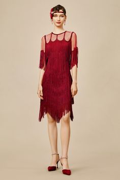 Shop 1920s Dresses - Beaded Fringe Flapper Dress | BABEYOND 20's Dresses, Roaring 20s Flapper, Themed Dresses, Gatsby Dresses, 1920s Headpiece, Great Gatsby Dresses, Flapper Era, Fringe Flapper Dress, 1920s Dresses