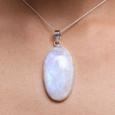 Rainbow Moonstone Pendant, 925 Sterling Silver Necklace, Large Gemstone Pendant, June Birthstone Pendant, Handmade Jewelry, Gift for Her Gemstone Name- Rainbow Moonstone Stone quality - AAA Pendant size - Height - 5.5 cm, Width - 2.3 cm Pendant weight - 16.01 grams Stone Shape - As shown in the picture You'll get the exact product as shown in the pictures The Height of the pendant including the loop is 5.5 cm 18 inch Chain - The total length of the chain is 18 inch including a 2-inch adjustable chain. So you can adjust the chain from 16 inches to 18 inches. You adjust the chain by placing the lock on the adjustable chain as per your requirement. The motive of adding a 2 inch adjustable is to give our buyers an option to flaunt with different pendants in different ways. Chain weight - 3 gra Natural Silver Moonstone Gemstones, Round Moonstone Jewelry With Stones, Sterling Silver Moon Shaped Gemstone Necklace, Sterling Silver Jewelry With Large Stone, Moonstone Jewelry With Large Round Stone, Round Moonstone Jewelry With Large Stone, White Moon-shaped Gemstone Jewelry, Moon-shaped Sterling Silver Jewelry With Natural Stones, Moon Shaped Sterling Silver Jewelry With Natural Stones