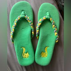 Brand New. Never Worn. Very Soft. Grew Out Of Them Before I Could Wear Them. Size Xl/9.5-10.5 Comfortable Green Synthetic Flip Flops, Green Non-slip Casual Flip Flops, Comfortable Yellow Flip Flops, Casual Green Non-slip Flip Flops, Green Synthetic Casual Flip Flops, Green Casual Synthetic Flip Flops, Casual Green Synthetic Flip Flops, Yellow Synthetic Flat Flip Flops, Yellow Flat Synthetic Flip Flops