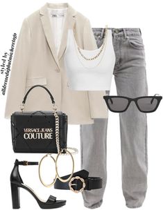 Virtual Styling: Beige Blazer & Versace Bag Outfit | ShopLook Versace Bag Outfit, Versace Street Style, Dinner Outfit Summer, Ivy Fashion, Parisian Outfits, European Street Style, Shoes Fashion Photography, Versace Bag, Stylist Outfit