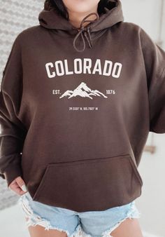 Colorado Hoodie/ Vintage Colorado Hoodie/ State Hoodie/ Colorado Sweatshirt/ Colorado Gifts tip: size up if you want more of an oversized look! ~Processing and Shipping~ * Each item is made to order, taking 2-7 days to complete. If you are ordering multiple items, please note they may not always ship together. Tracking information will be provided when it is available. * If there are any problems with your order, PLEASE contact us through Etsy Messages before leaving a review. We value our custo Urban Hoodie With Letter Print For Outdoors, Casual Outdoor Hoodie With Letter Print, Oversized Brown Hoodie With Letter Print, Casual Hoodie With Letter Print For Outdoor, Casual Letter Print Hoodie For Outdoor, Urban Hoodie With Letter Print For Outdoor Activities, Brown Crew Neck Hoodie With Letter Print, Casual Oversized Hoodie For Outdoor Activities, Outdoor Hoodie With Letter Print In Relaxed Fit