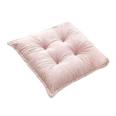 a pink square cushion on a white background