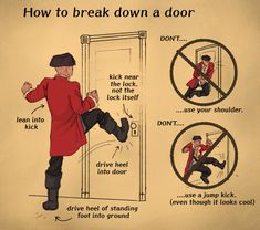 a poster explaining how to break down a door