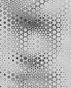 a black and white pattern with hexagons on it, all in different colors