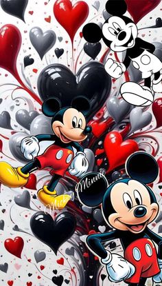 mickey and minnie mouse wallpapers with hearts in the shape of heart shaped balloons